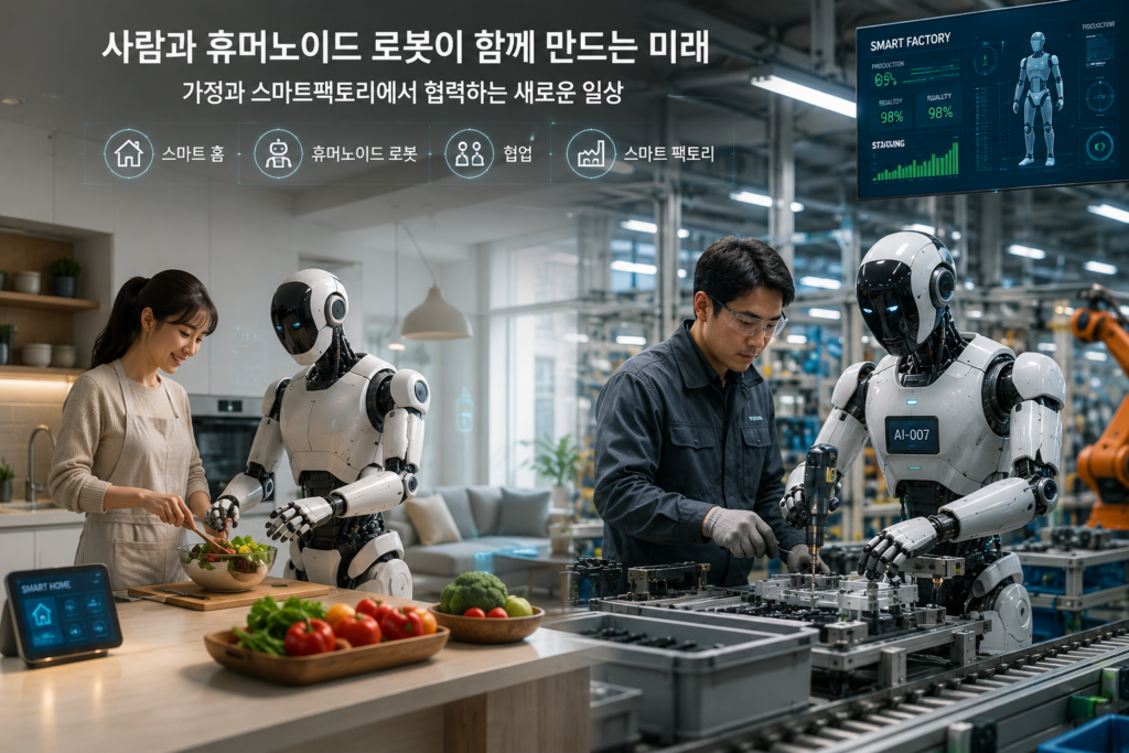 사람과 휴머노이드 로봇이 스마트 공간에서 함께 작업하는 피지컬 AI